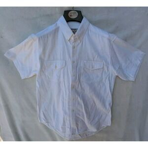 VTG Wrangler Rugged Wear Button Shirt Men LG off-White Short Sleeve 100% Cotton